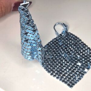 Blue Chainmail Mesh Earrings